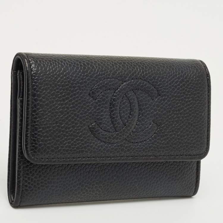 Pre Owned Chanel Black Caviar Leather CC Timeless Flap Card Case