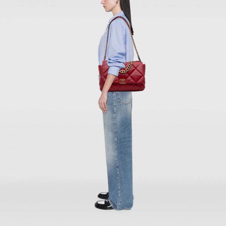 Pre Owned Chanel Red Maxi Lambskin 19 Flap