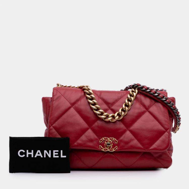Pre Owned Chanel Red Maxi Lambskin 19 Flap