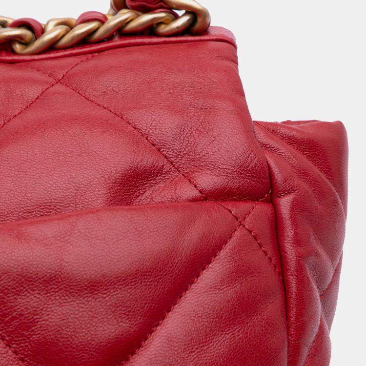 Pre Owned Chanel Red Maxi Lambskin 19 Flap