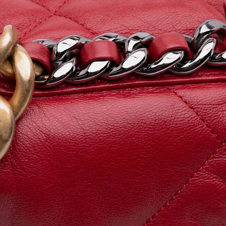Pre Owned Chanel Red Maxi Lambskin 19 Flap