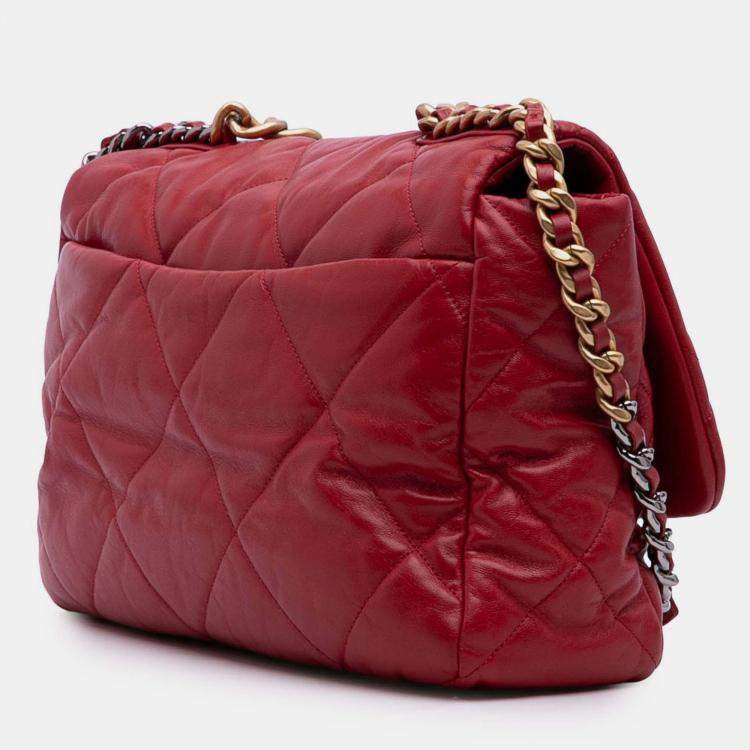 Pre Owned Chanel Red Maxi Lambskin 19 Flap