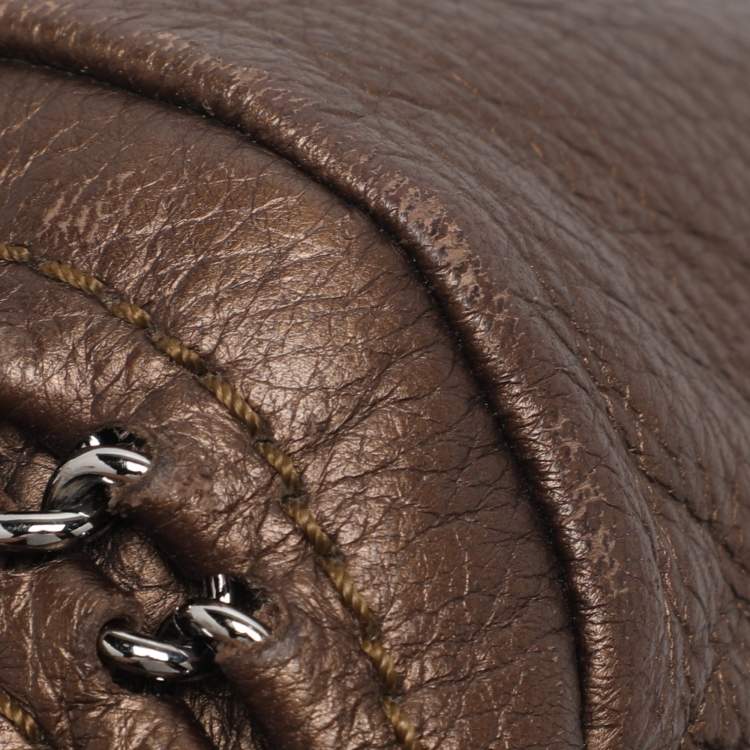 Pre Owned Chanel Metallic Bronze Leather Luxe Ligne Accordion Flap Bag