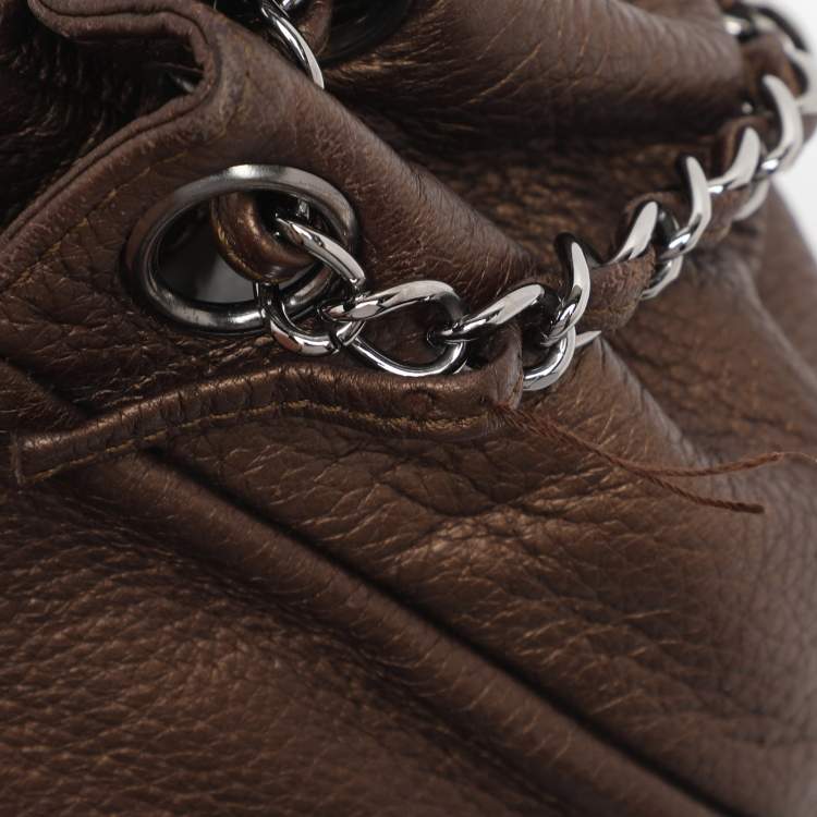 Pre Owned Chanel Metallic Bronze Leather Luxe Ligne Accordion Flap Bag