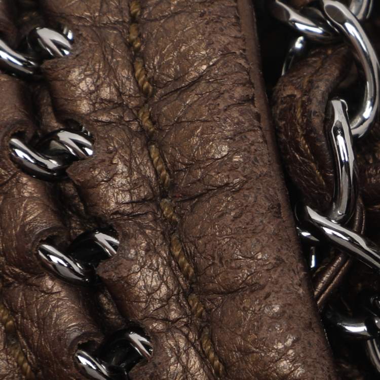 Pre Owned Chanel Metallic Bronze Leather Luxe Ligne Accordion Flap Bag