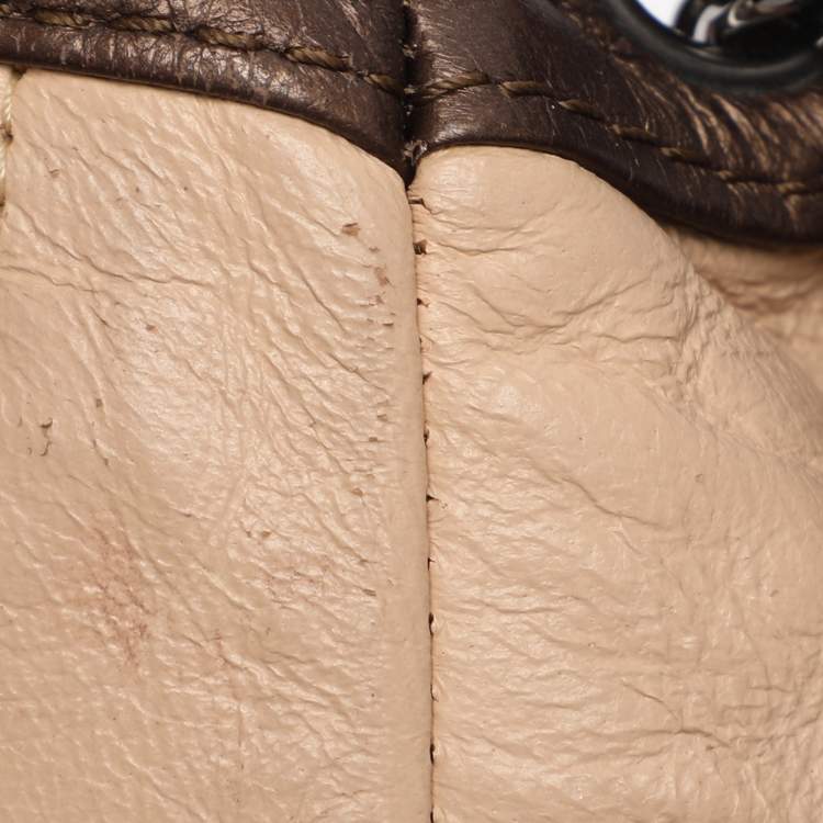 Pre Owned Chanel Metallic Bronze Leather Luxe Ligne Accordion Flap Bag