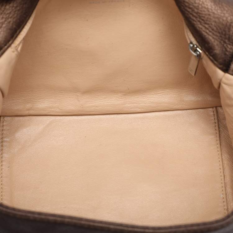 Pre Owned Chanel Metallic Bronze Leather Luxe Ligne Accordion Flap Bag