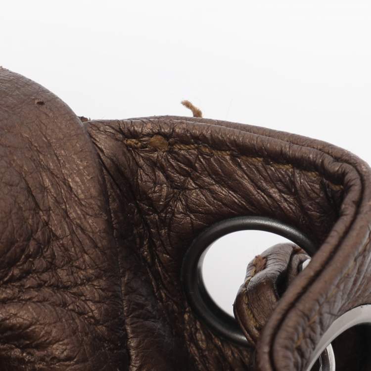 Pre Owned Chanel Metallic Bronze Leather Luxe Ligne Accordion Flap Bag