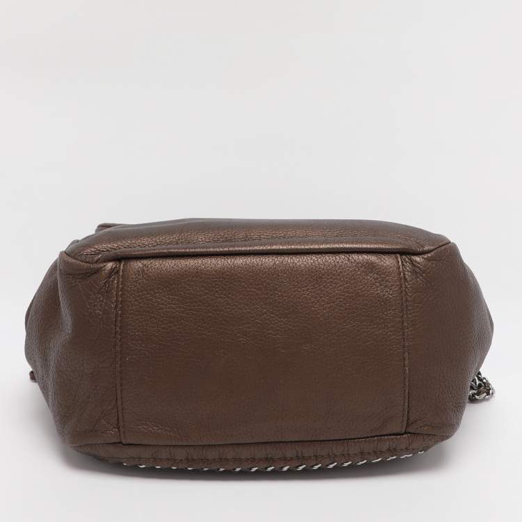 Pre Owned Chanel Metallic Bronze Leather Luxe Ligne Accordion Flap Bag