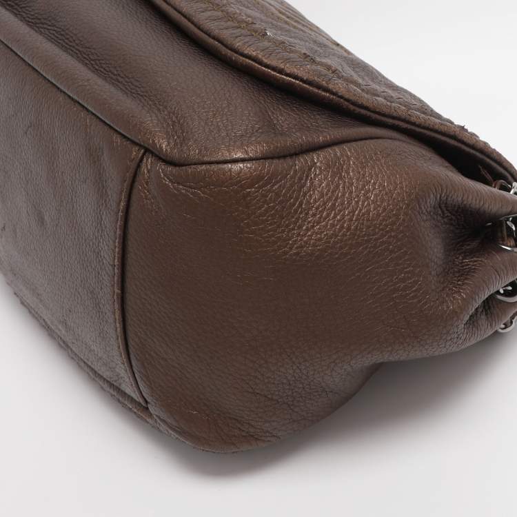 Pre Owned Chanel Metallic Bronze Leather Luxe Ligne Accordion Flap Bag