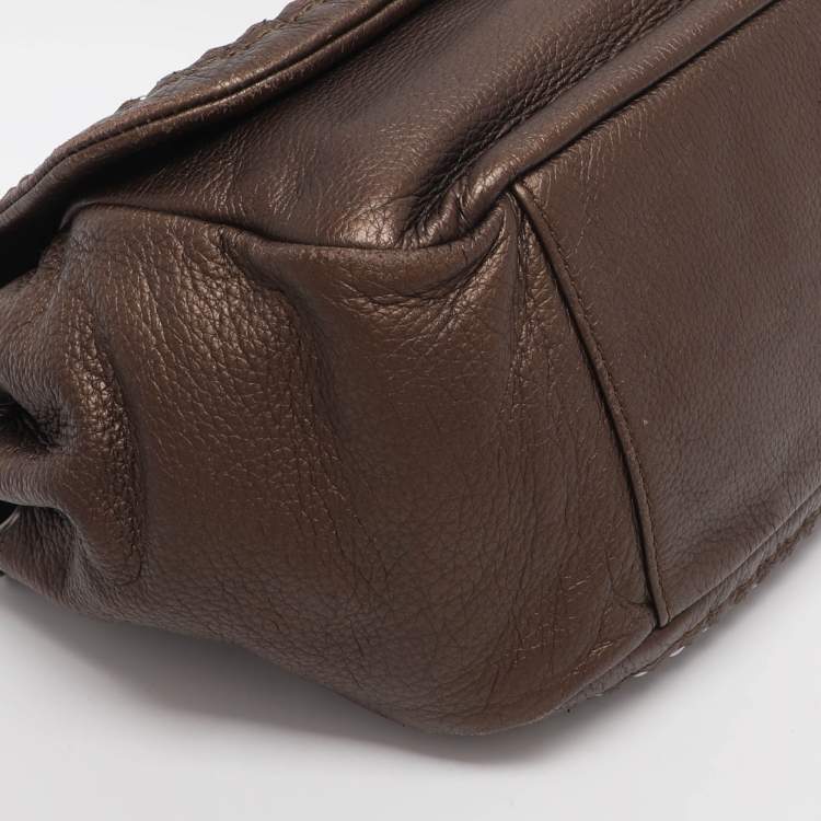 Pre Owned Chanel Metallic Bronze Leather Luxe Ligne Accordion Flap Bag