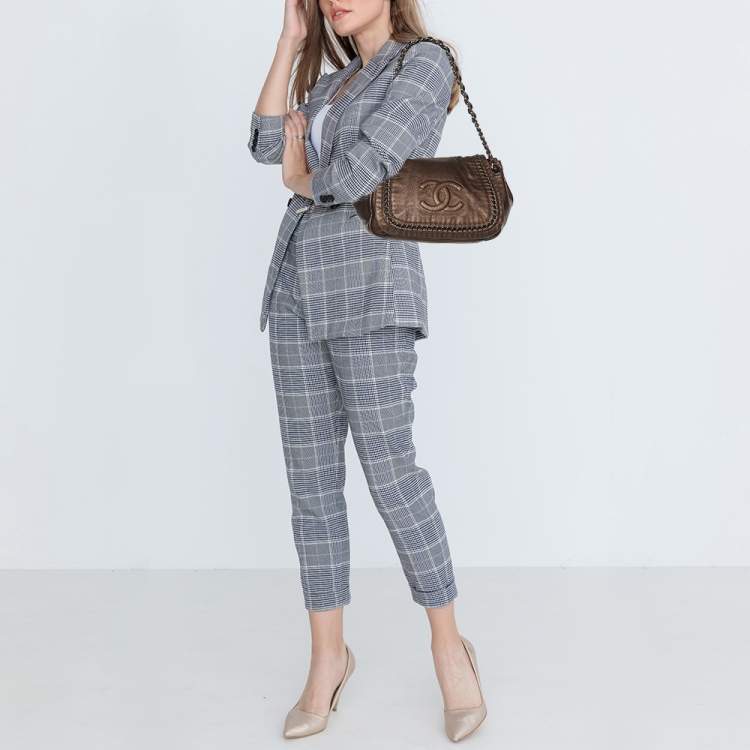 Pre Owned Chanel Metallic Bronze Leather Luxe Ligne Accordion Flap Bag