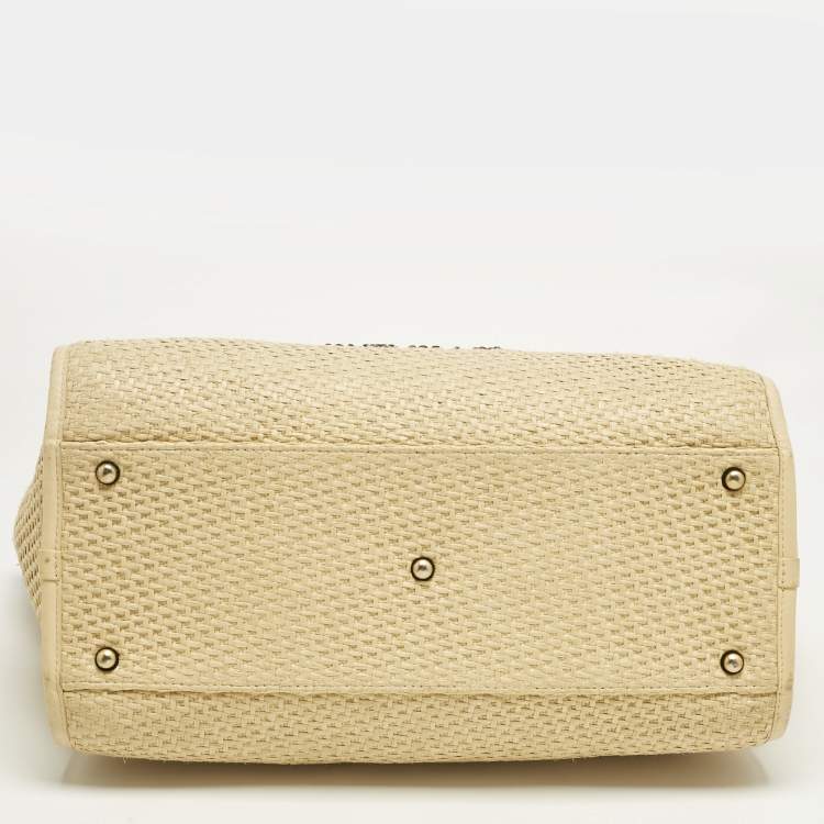 Pre Owned Chanel Cream/Black Raffia and Leather Large Deauville Bag