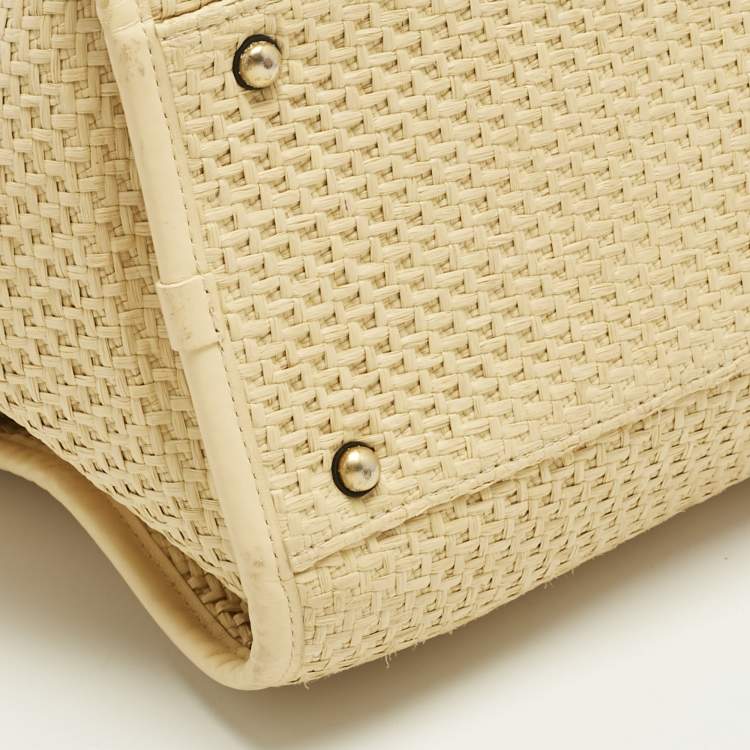 Pre Owned Chanel Cream/Black Raffia and Leather Large Deauville Bag