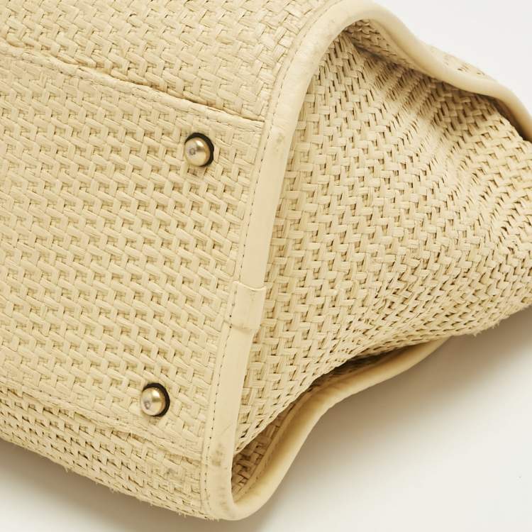 Pre Owned Chanel Cream/Black Raffia and Leather Large Deauville Bag