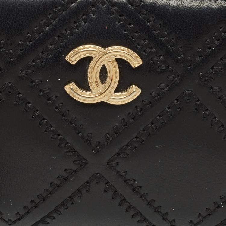 Pre Owned Chanel Black Double Stitched Quilted Leather CC Coin Purse