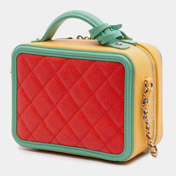 Pre Owned Chanel Multicolor Small Tricolor Caviar CC Filigree Vanity Case