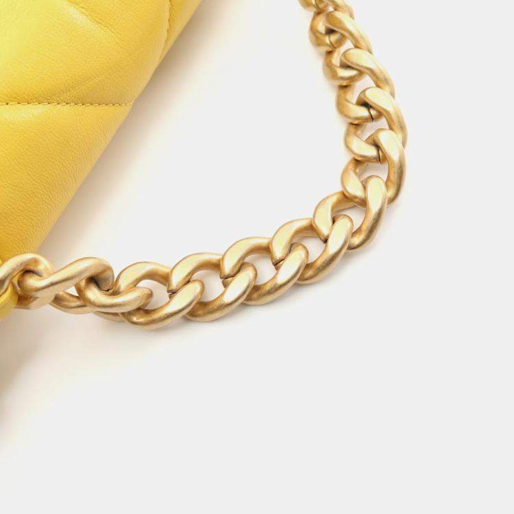 Pre Owned Chanel 19 Yellow Lambskin Leather Shoulder Bag