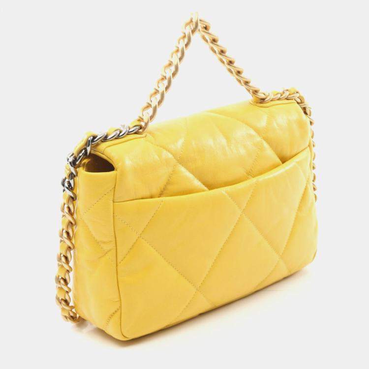 Pre Owned Chanel 19 Yellow Lambskin Leather Shoulder Bag