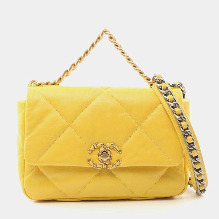Pre Owned Chanel 19 Yellow Lambskin Leather Shoulder Bag
