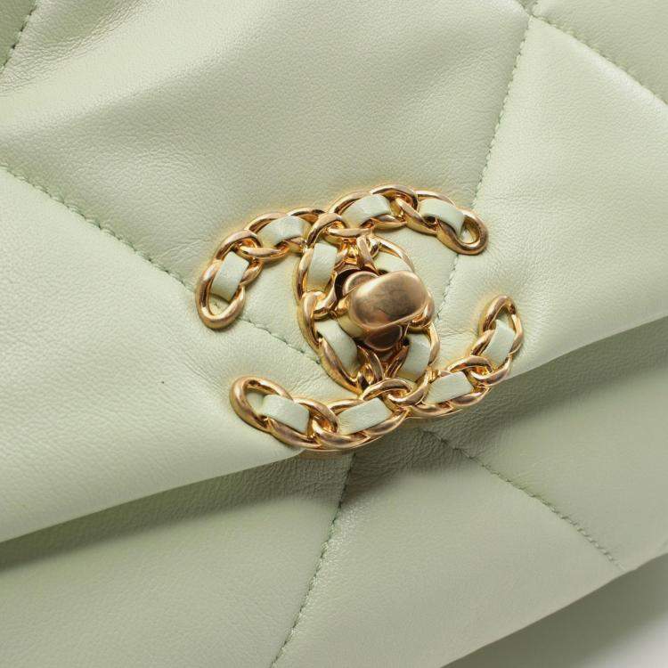 Pre Owned Chanel 19 Small Green Lambskin Leather Shoulder Bag