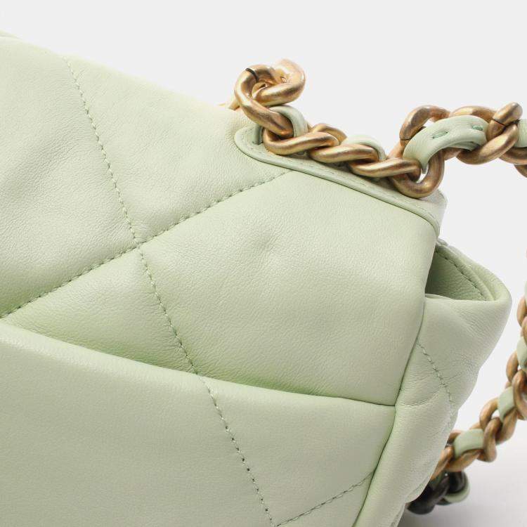 Pre Owned Chanel 19 Small Green Lambskin Leather Shoulder Bag