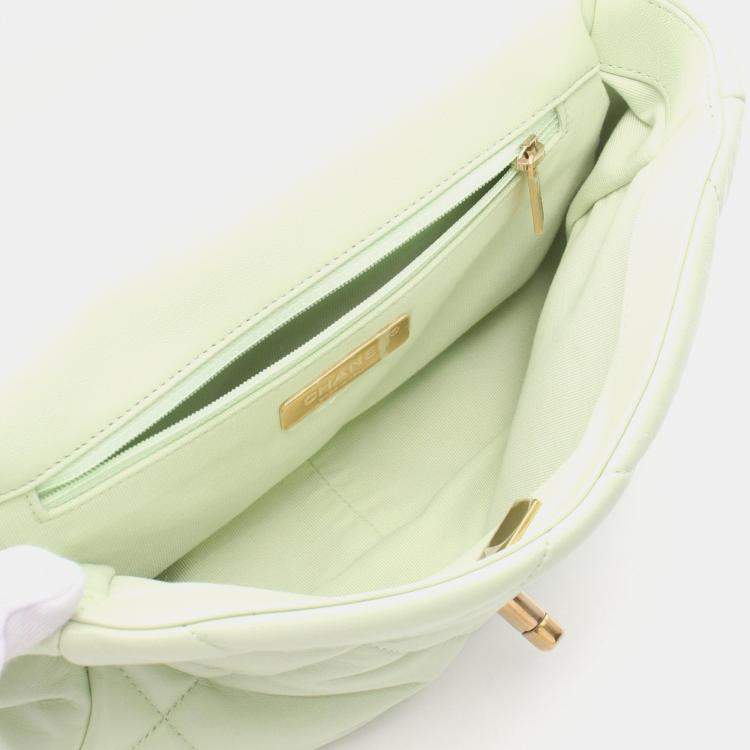 Pre Owned Chanel 19 Small Green Lambskin Leather Shoulder Bag