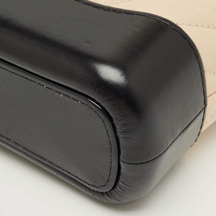 Pre Owned Chanel Beige/Black Quilted Aged Leather Small Gabrielle Hobo