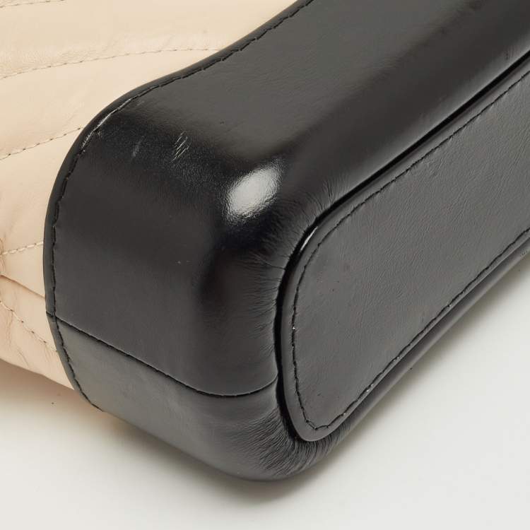 Pre Owned Chanel Beige/Black Quilted Aged Leather Small Gabrielle Hobo