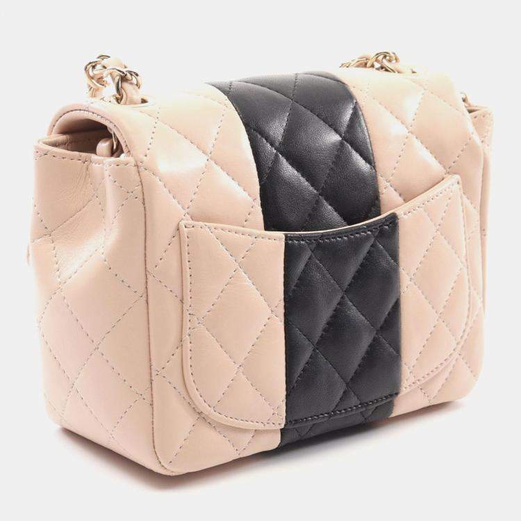 Pre Owned Chanel Classic Mini Square Bicolor Quilted Leather Flap Bag