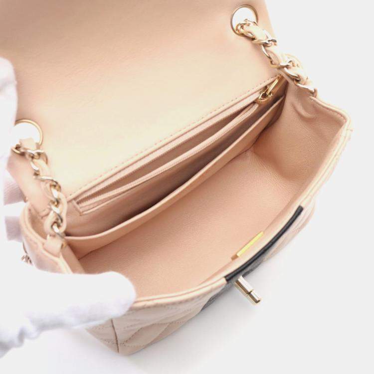 Pre Owned Chanel Classic Mini Square Bicolor Quilted Leather Flap Bag