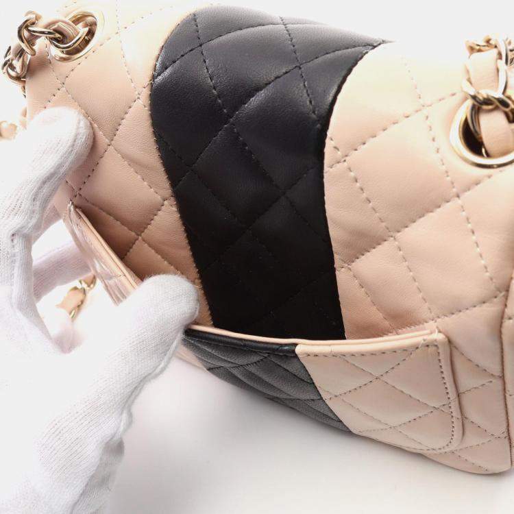 Pre Owned Chanel Classic Mini Square Bicolor Quilted Leather Flap Bag