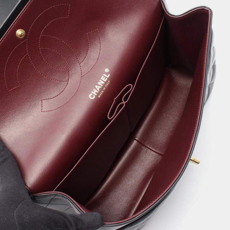 Pre Owned Chanel Classic Double Flap Jumbo Black Lambskin Leather Shoulder Bag