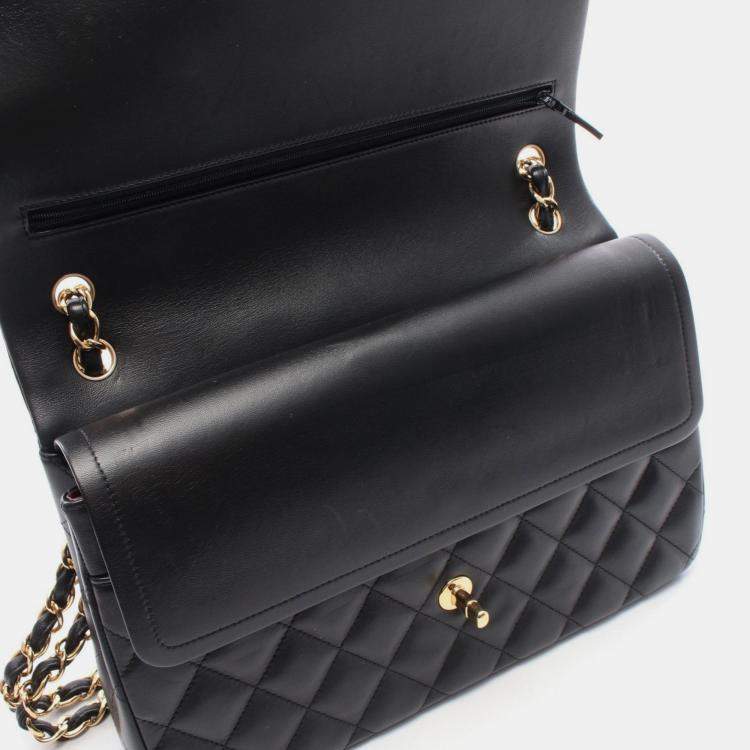 Pre Owned Chanel Classic Double Flap Jumbo Black Lambskin Leather Shoulder Bag