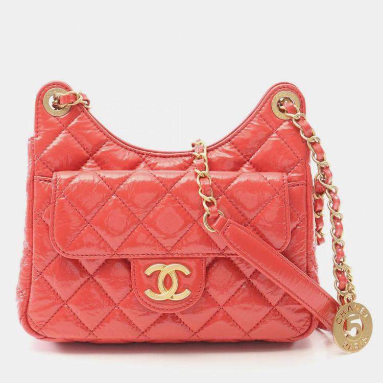 Pre Owned Chanel Wavy CC Small Pink Quilted Crumpled Calfskin Hobo Bag