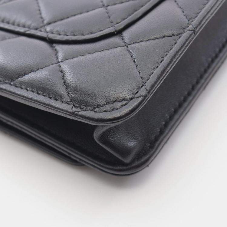 Pre Owned Chanel Classic Black Leather Wallet On Chain