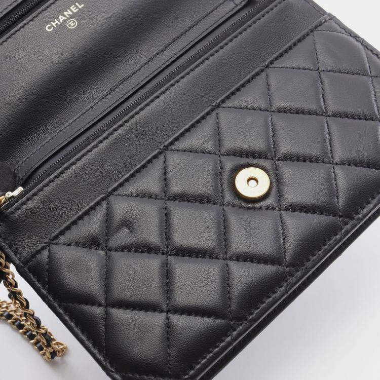 Pre Owned Chanel Classic Black Leather Wallet On Chain