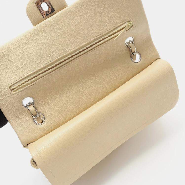 Pre Owned Chanel Classic Double Flap Small Beige Leather Shoulder Bag