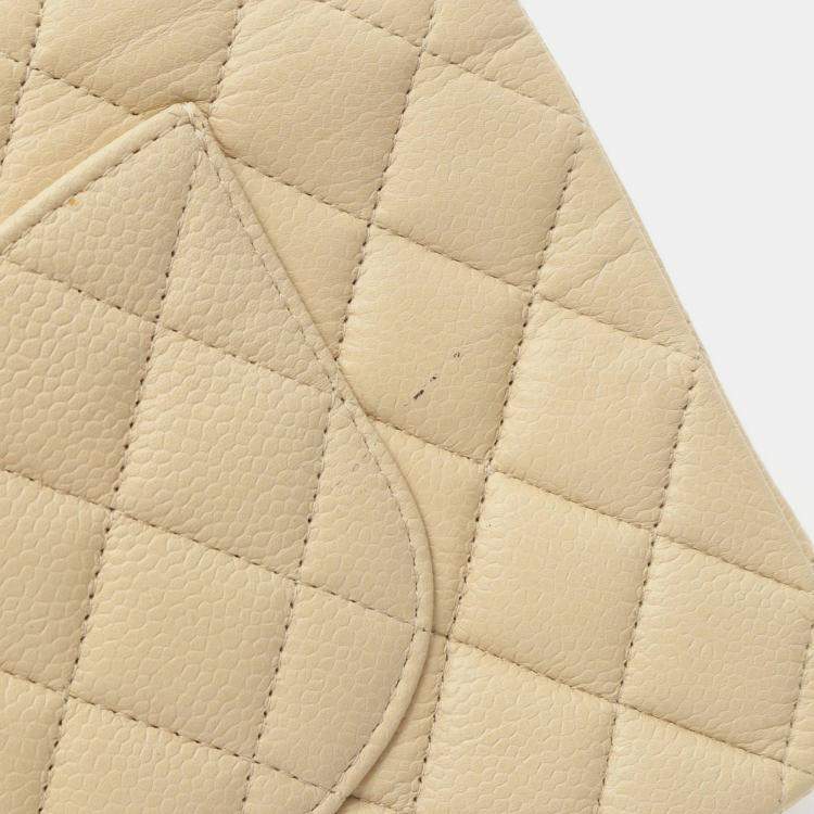 Pre Owned Chanel Classic Double Flap Small Beige Leather Shoulder Bag