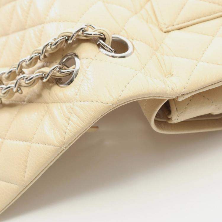 Pre Owned Chanel Classic Double Flap Small Beige Leather Shoulder Bag