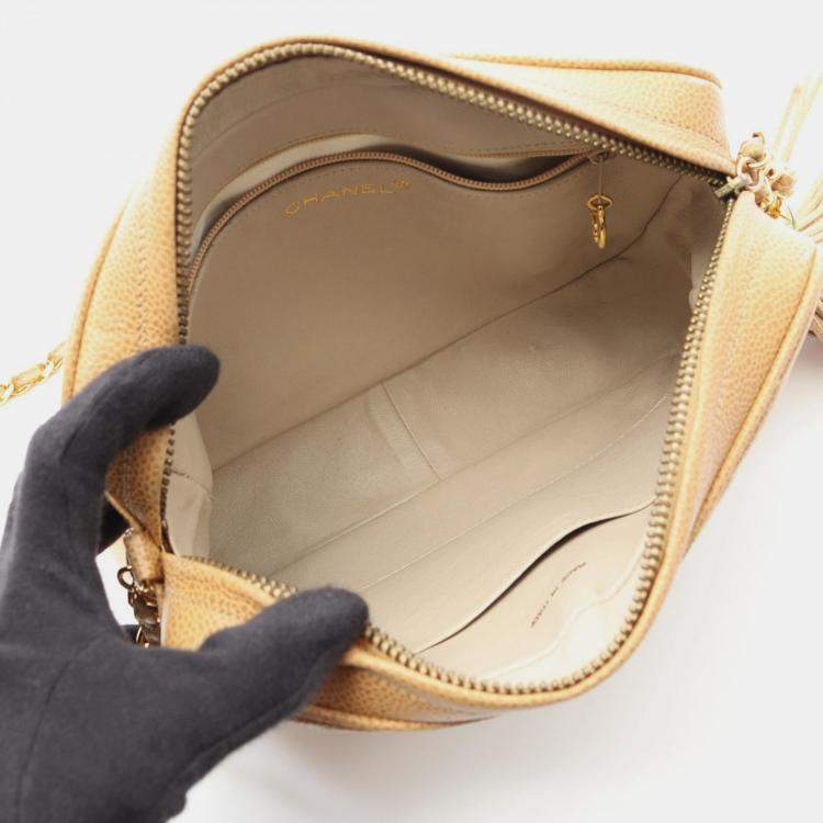 Pre Owned Chanel Vintage CC Tassel Beige Leather Camera Bag