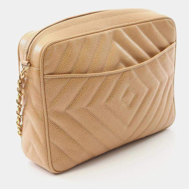 Pre Owned Chanel Vintage CC Tassel Beige Leather Camera Bag