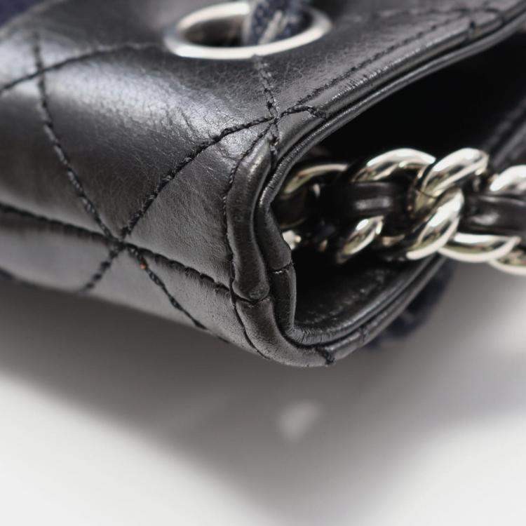 Pre Owned Chanel Paris Hamburg Navy/Black Leather and Wool Shoulder Bag