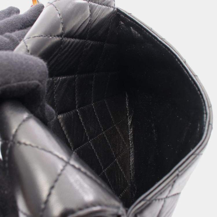 Pre Owned حقيبة كتف شانيل جلد أسود سلسلة أكريليك بقلاّب