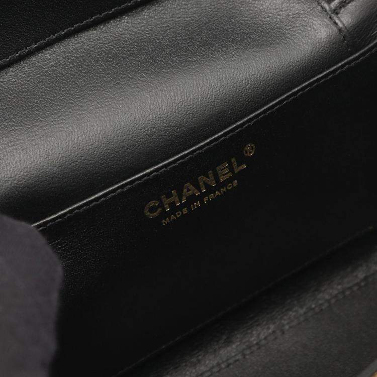 Pre Owned Chanel Vanity Case Black Leather Wooden Top Handle Shoulder Bag