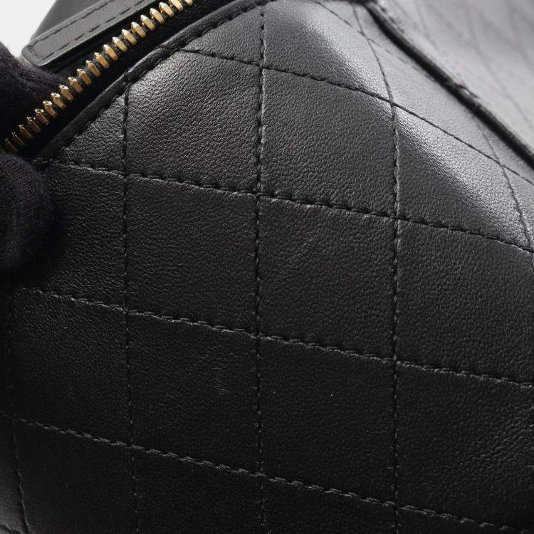 Pre Owned Chanel Vanity Case Black Leather Wooden Top Handle Shoulder Bag