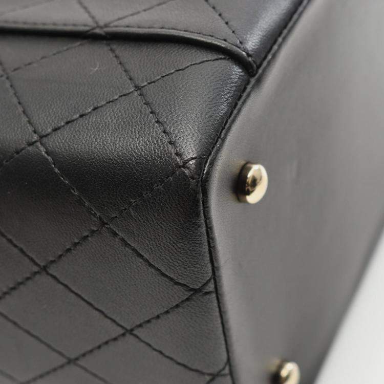 Pre Owned Chanel Vanity Case Black Leather Wooden Top Handle Shoulder Bag