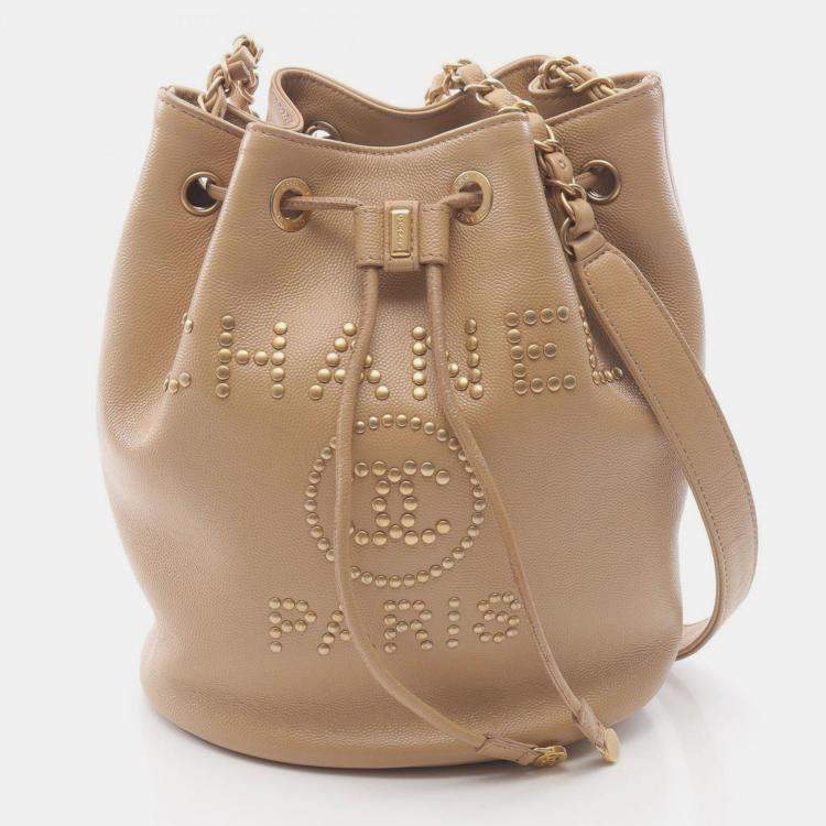 Pre Owned Chanel Deauville Beige Leather Shoulder Bag