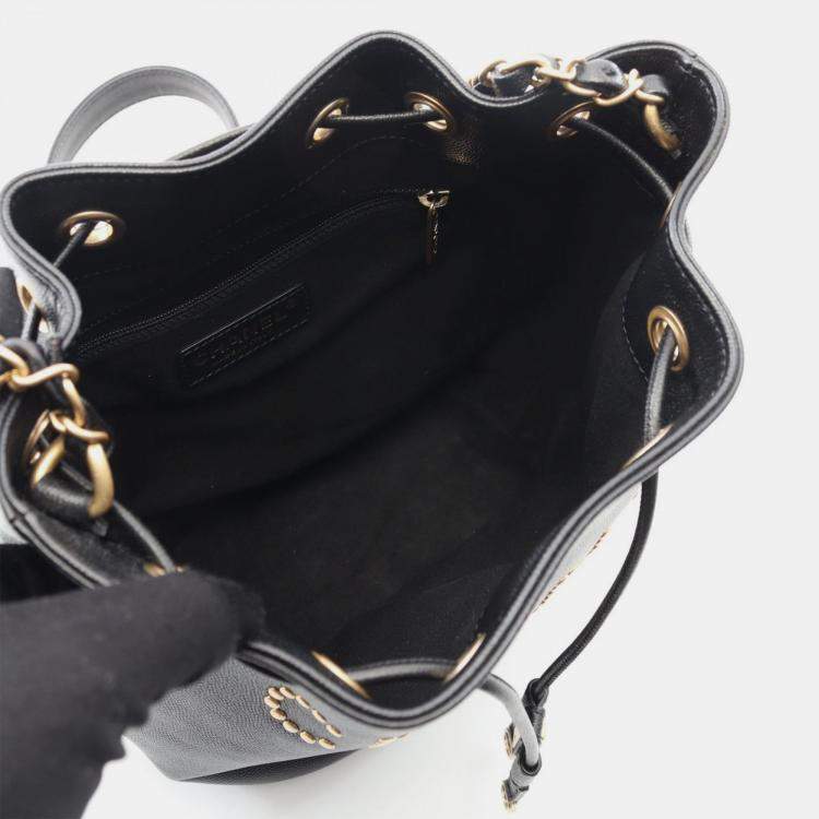 Pre Owned Chanel Deauville Black Leather Shoulder Bag