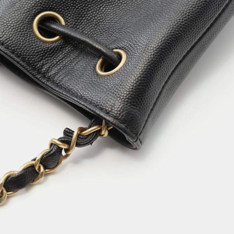 Pre Owned Chanel Deauville Black Leather Shoulder Bag